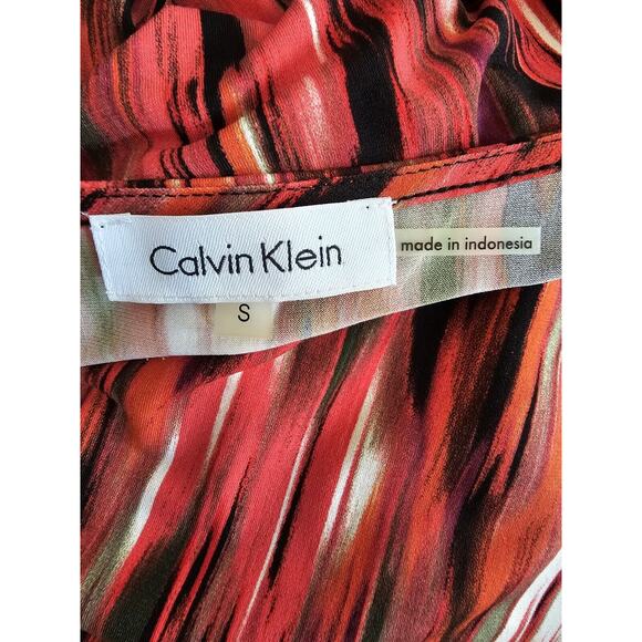 Calvin Klein Exquisite SUNSET Abstract Red Orange Black Maxi Dress Small 2 4 6 - Picture 3 of 5